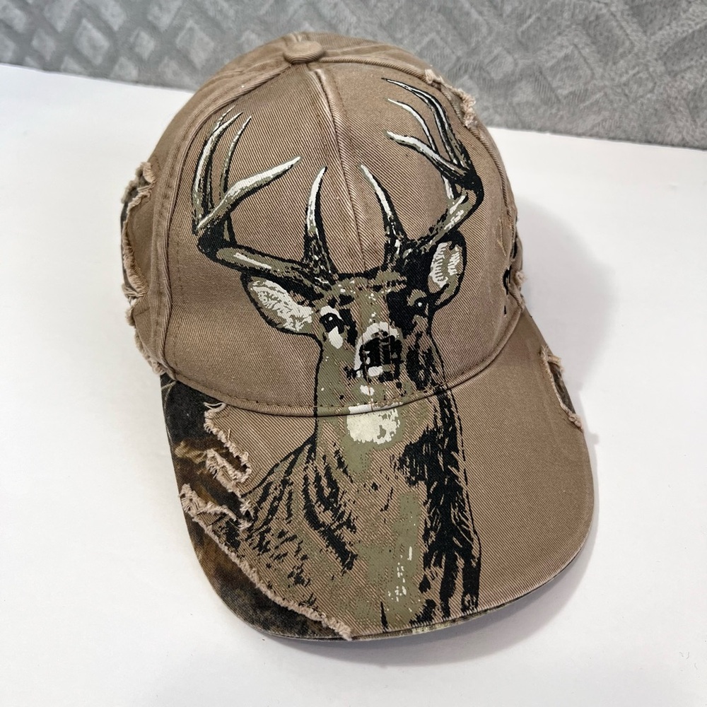 Buck Wear Predator Whitetail Deer Distressed Camo Adjustable Hat Release Hunter